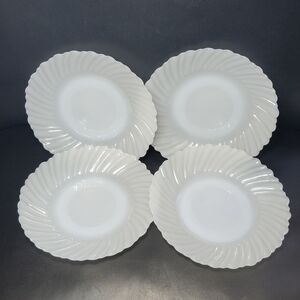 Set of 4 Vintage Milk Glass Bread Dessert White Plate Termocrisa Swirl Edge 5.75